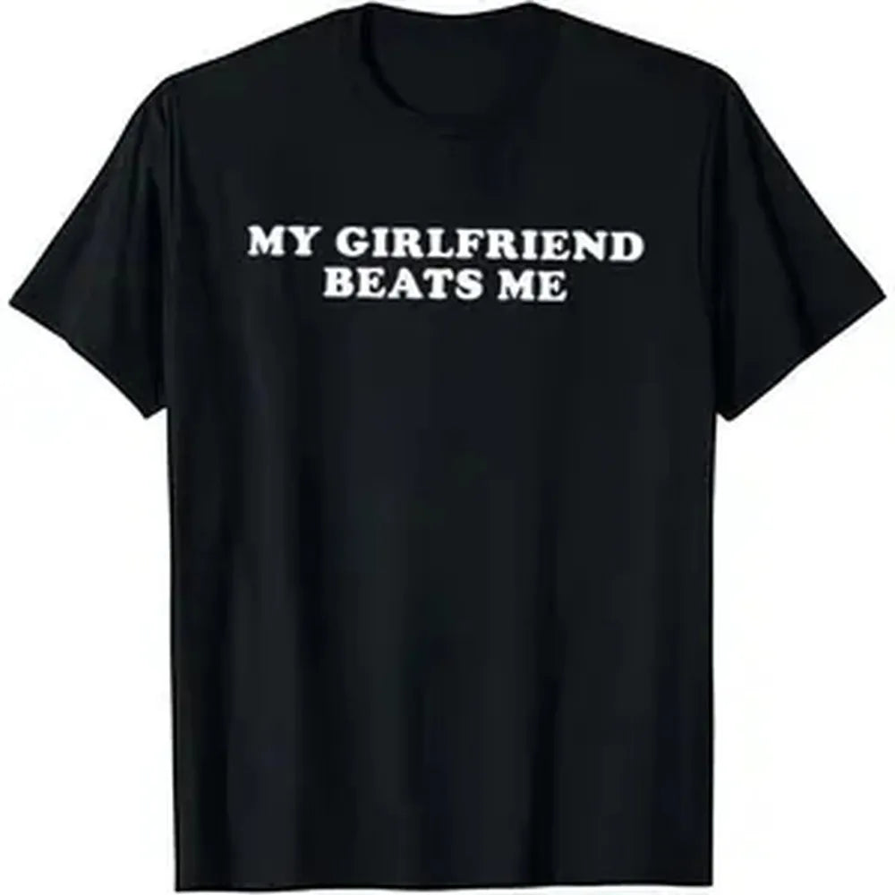 Men's Black Cotton Graphic T-Shirt - Soft Round Neck, Short Sleeve, Humorous Relationship Design, Casual Streetwear, Versatile Everyday Sports Top, Gifts for Boyfriend, Graphic T Shirts