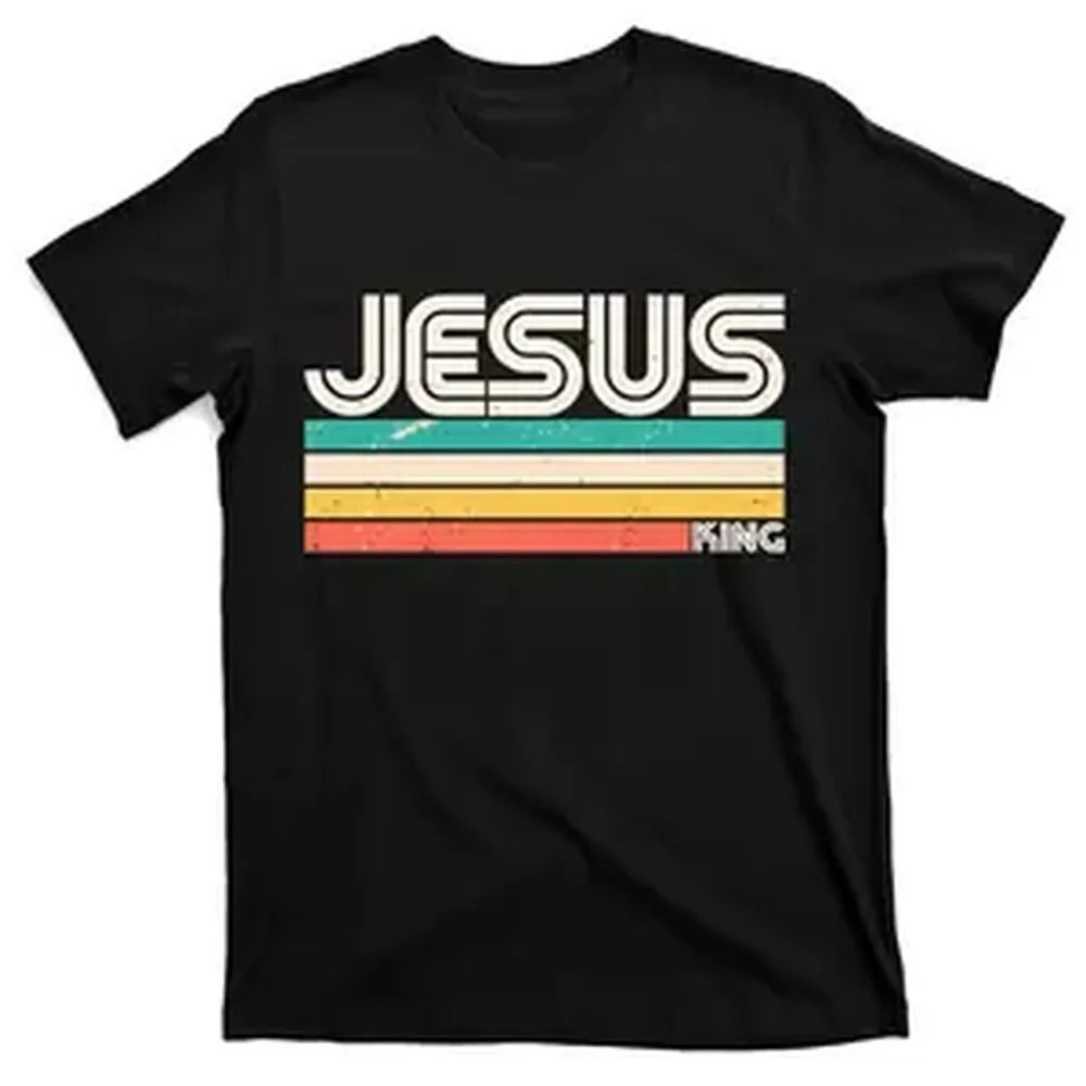 Men's Vintage Jesus King Cotton Short-Sleeve Round Neck T-Shirt - Smooth Seamless Casual Fabric Sports Top for Active Wear