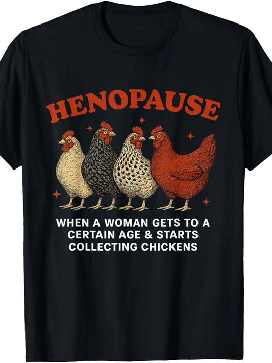 <Chick Period> Women's Collection Chick Fun Farm Chicken Enthusiast T-Shirt| Unisex, Summer, Short Sleeve, Round Neck, Vintage Style, Suitable for All Seasons, Regular Fit, Painting Pattern, PLUS SIZE