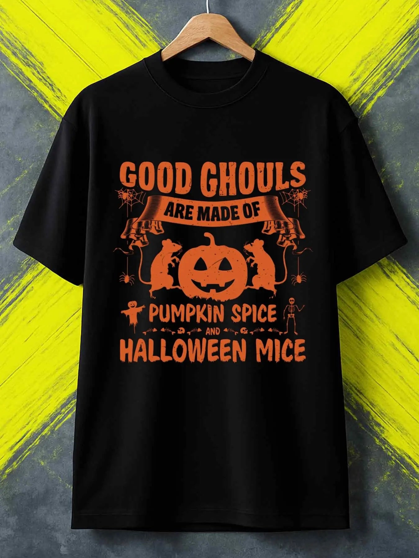 Funny Men's Black Graphic T-Shirt Pumpkin Jack O Lantern Mice Spider Web Spooky Letter Print 100% Cotton Heavyweight Short Sleeve Casual Streetwear Tee