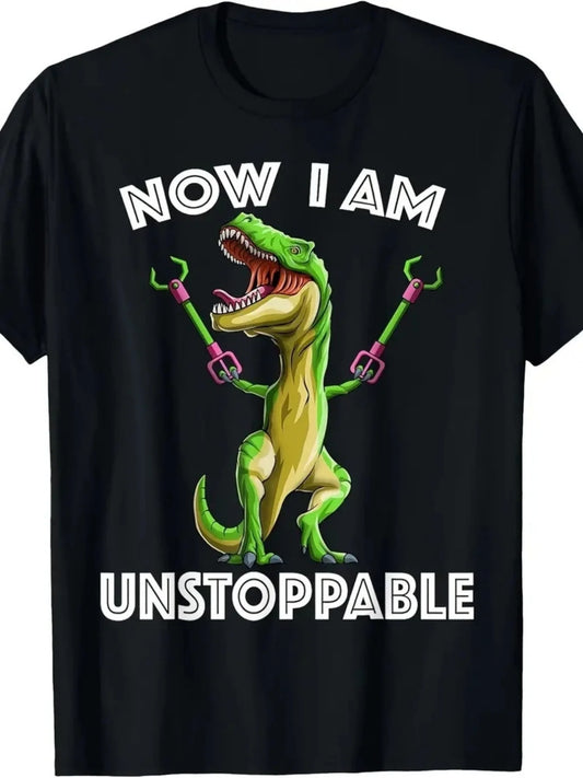 Plus-Size Men'S Casual Short-Sleeve Black T-Shirt, Featuring a Tyrannosaurus Rex Print, Perfect for Parties, Outdoor Activities, And Everyday Wear, Including Christmas Eve. This Comfortable Top Is an Ideal Choice for Seasonal Casual Wear, with a St