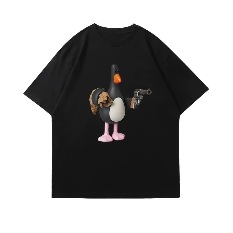 Hot Sale Printed Cotton American Sle Cartoon Penguin Print Ort Sve T-irt Couple Matching Fit Breathable Casual Top