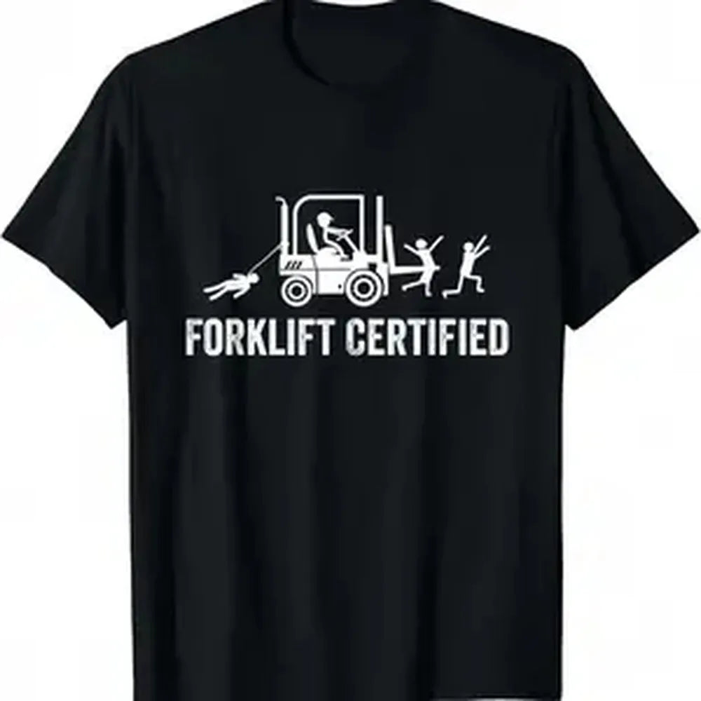 Men’s Fitted Crew Neck Cotton T-Shirt - Menswear Short-Sleeve Lightweight Graphic Print Top, Forklift Certified Operator & Chicken Print Casual Sports Tee