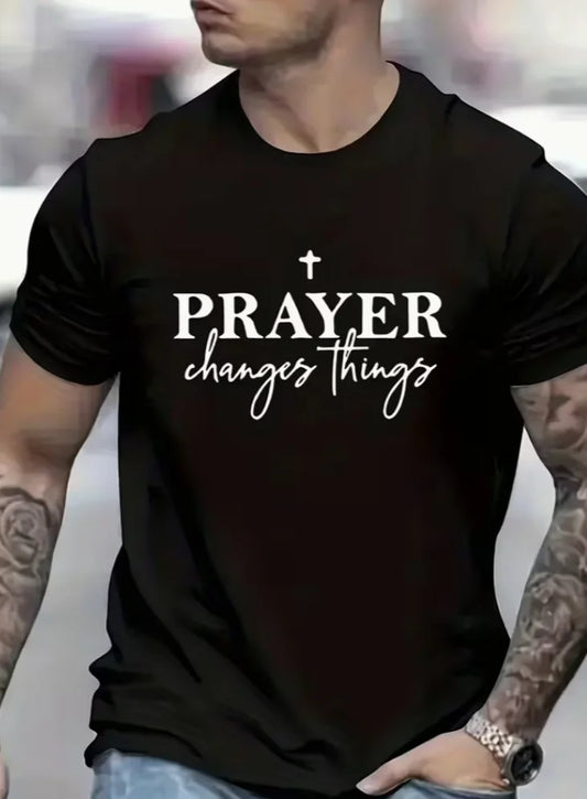 Round Neck Short Sleeve T-Shirt Front Changes Things Text Cross The Text and Religious A Sense of Faith and Positivity T-Shirt