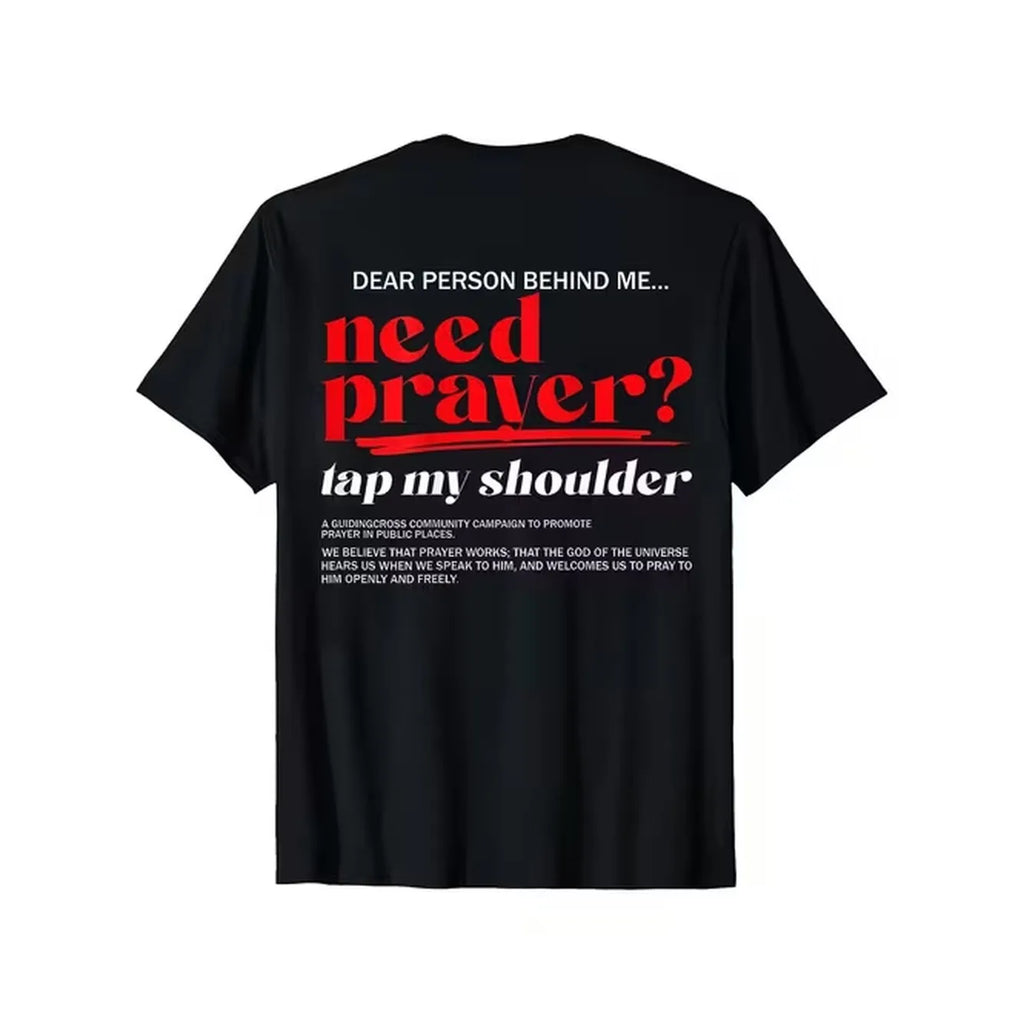 item picture mens unisex christian faith t shirt need prayer tap my shoulder back print short sleeve crew neck casual shirt with religious text design comfortable for church casual attire prayer meetings christian gift idea