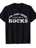 Men's Funny "I'm Just Here for The Rocks" Geology Rockhounding T-Shirt - Retro Mineral & Collector Graphic Print Short Sleeve Tee, Casual Outdoor Camping Shirt for Rockhounds & Geologists