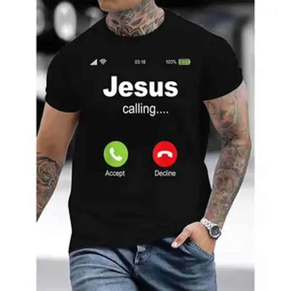 Men's Jesus Calling Graphic T-Shirt, Casual Short-Sleeve Crew Neck Top in Soft, Seamless Premium Cotton, Menswear