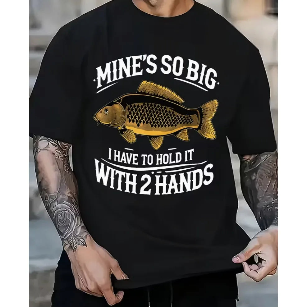 Fisherman Says Carp Joke Men's Funny Fishing T-Shirt Cool Duck Black Casual Crew Neck Short Sleeve Gift Tee Summer Outdoor Fun