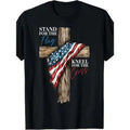 Retro Patriotic Faith T-Shirt, Stand for The Flag & Kneel for The Cross Religious Tee, Faith Tshirt, Faith Apparel for Church & National Events Casual Wear, Machine Washable