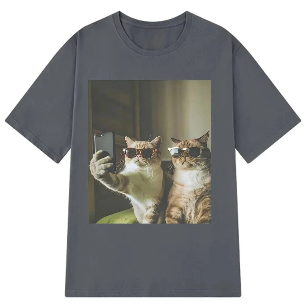 HOT SALE Retro Selfie Friends Funny Cat Meme T-shirt Men Women Harajuku Fashion T-shirt Short Sleeve Cotton Hip Hop Casual Tee