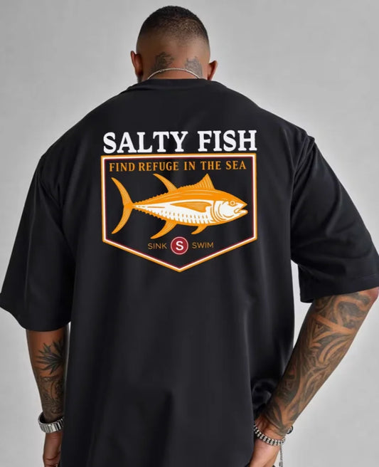 SALTY FISH Short-sleeved T-shirt American Fashion Bottoming Shirt Extra Large and Wide Summer Round Neck Casual Versatile Top