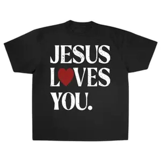 Vintage Jesus Love You Print Short Sleeve T-Shirt Menswear Top Underwear Tshirt Cotton Polyester