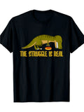 Funny Dinosaur T-Rex Donut - The Struggle Is Real - T Rex T-Shirt220G, Casual Short Sleeve Tee Soft, Comfortable & Machine Washable-Ideal for Casual Attire & Unique Gift