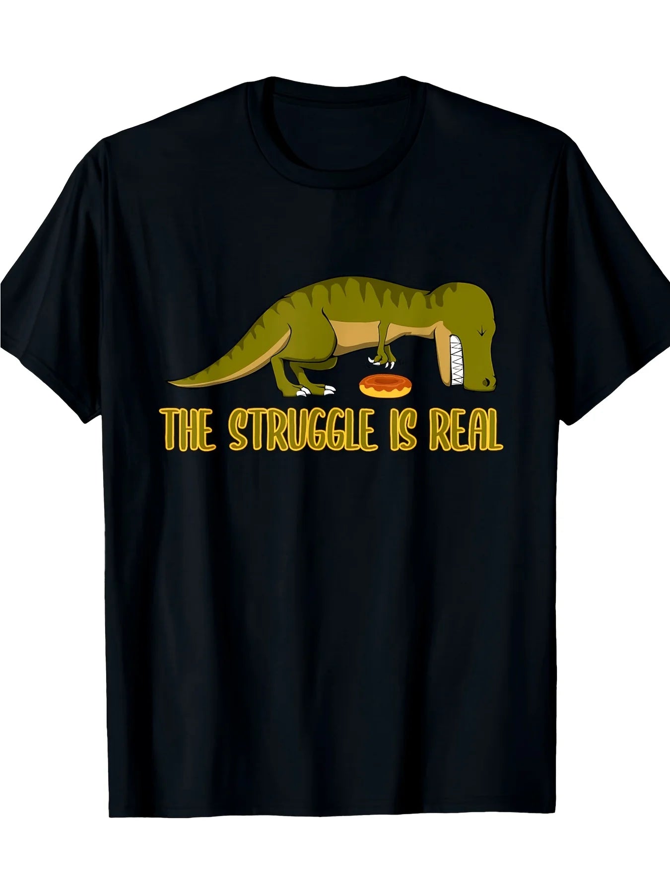 Funny Dinosaur T-Rex Donut - The Struggle Is Real - T Rex T-Shirt220G, Casual Short Sleeve Tee Soft, Comfortable & Machine Washable-Ideal for Casual Attire & Unique Gift