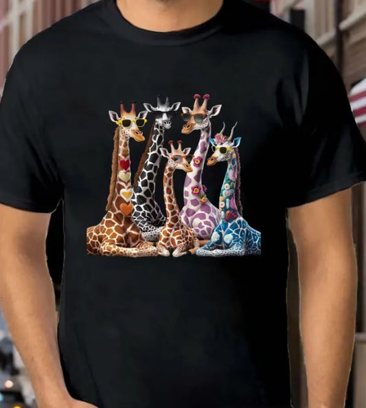 Plus Size Giraffes Print T-shirt Men's Casual Comfy Short Sleeve Crew Neck Tee Men's Clothing for Summer Outdoor Activity