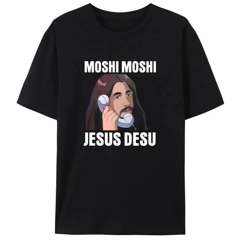 HOT SALE Moshi Moshi Jesus Desu, Jesus Calls A Japanese T-shirt Costume with Humorous Humorous References To Vintage