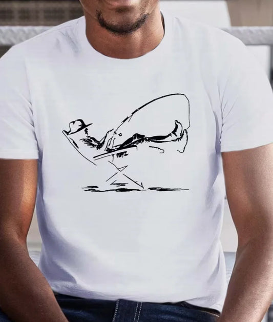 Plus Size Big & Tall Men's Summer Short Sleeve T-shirt, Relaxation Serene Fishing Graphic Print Trend Casual Tees For Daily Life