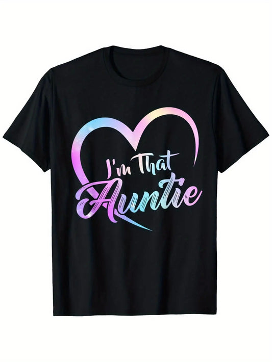 Women'S & Men'S Funny I'M That Auntie Graphic T-Shirt - Black with Pink Heart - Heavyweight 180Gsm Tee - Sizes - Casual Everyday Shirt for Aunties - Birthdaychristmas Gift Idea - Year-Round Comfort Fit, Birthday Present, Playful Design, Plus Size