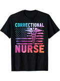 Men'S Correctional Nurse T-Shirt - Comfortable And Stretchy, Easy to Wash with Distinctive Print Design, Suitable for Inmate And Prison Nursing, Classic Retro Look, Round Neck with Short Sleeves, Perfect for Casual Sportswear, Cozy Graphic Tee