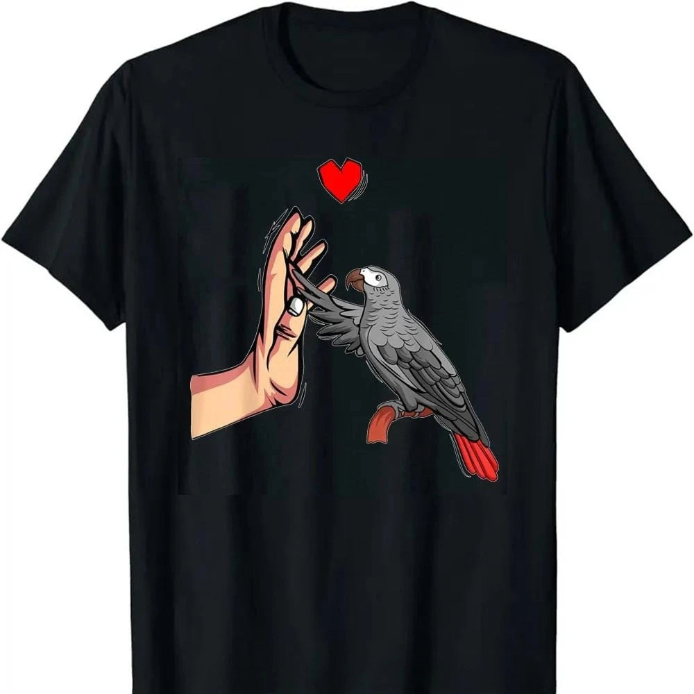 African Grey Parrot Love Funny Oversized T-shirt Summer Style Men's Clothing Street Wear Cotton T-shirt Bird Lover Fitness