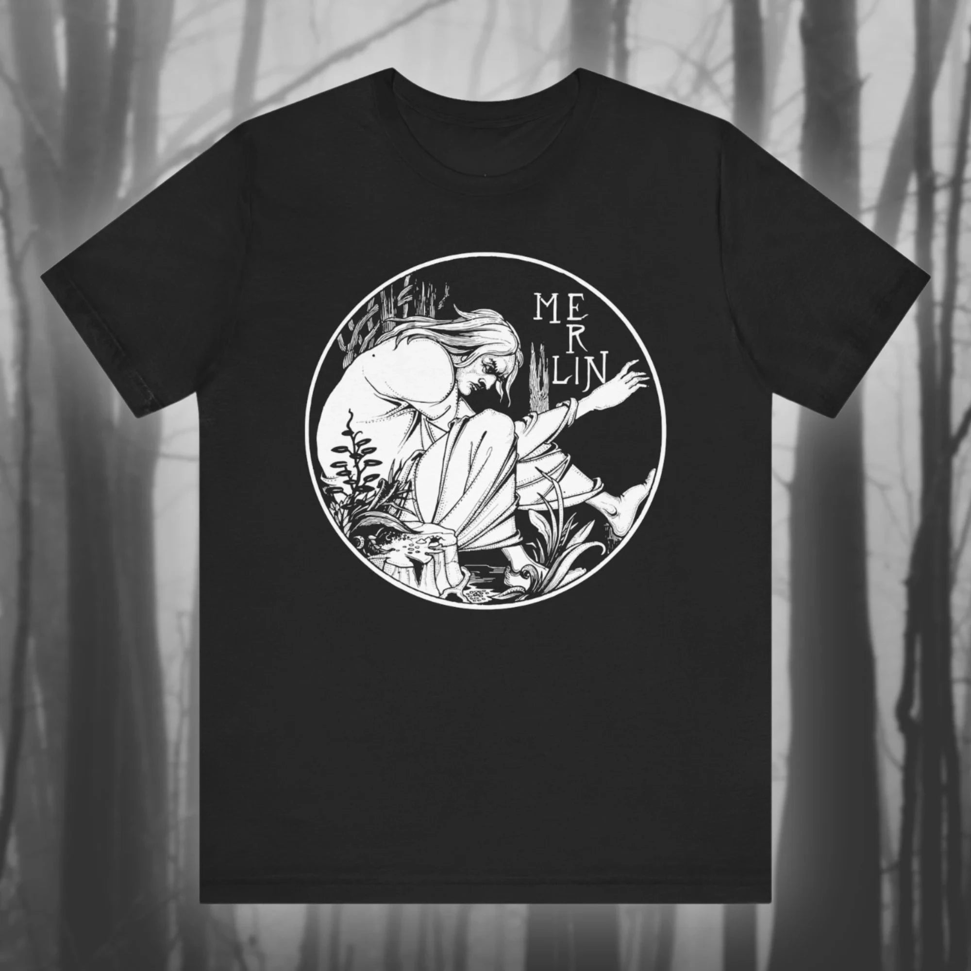 Merlin Aubrey Beardsley Shirt Wizard T-shirt Magician King Arthur Retro Witchcraft Gothic T-shirt Unisex Jersey Short Sleeve Tee