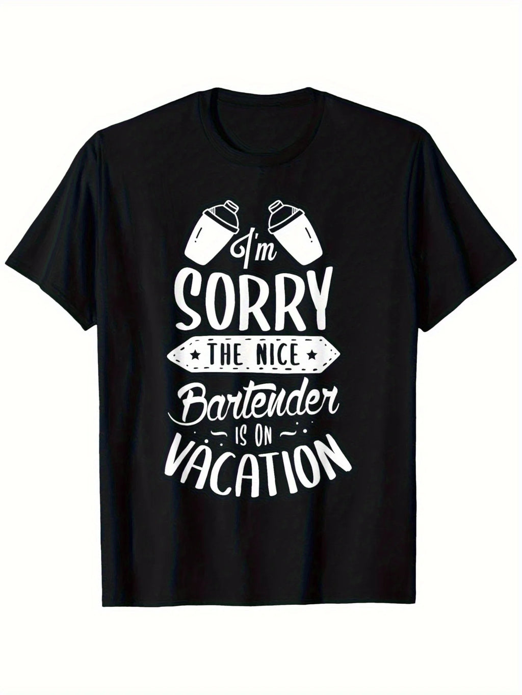 A Men'S T-Shirt with The Design 'Sorry, The Good Bartender Is on Vacation' - Breathable Casual Tee, Featuring a Cocktail Design, Short-Sleeved, Suitable for Running, Gym, And Everyday Wear