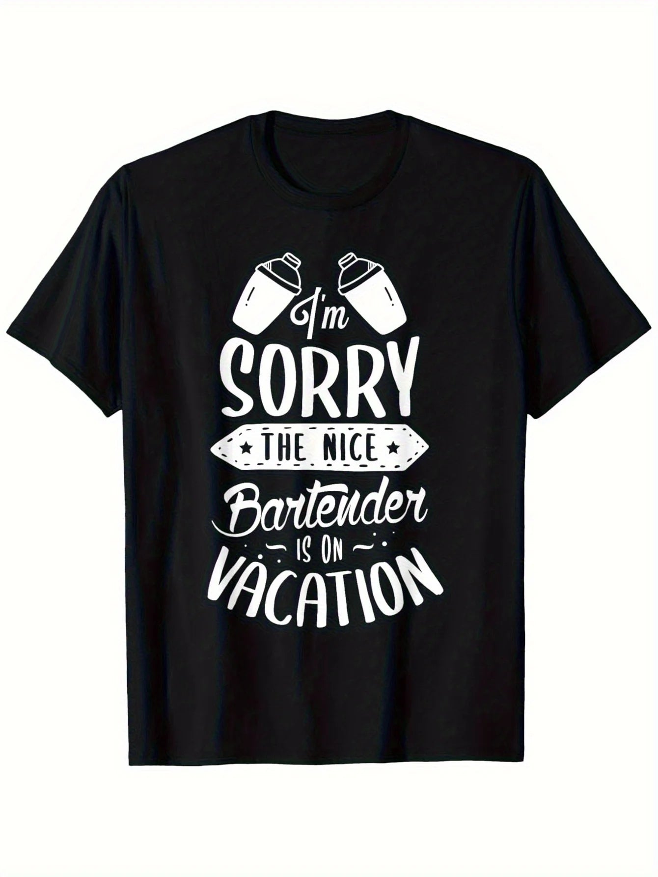 A Men'S T-Shirt with The Design 'Sorry, The Good Bartender Is on Vacation' - Breathable Casual Tee, Featuring a Cocktail Design, Short-Sleeved, Suitable for Running, Gym, And Everyday Wear