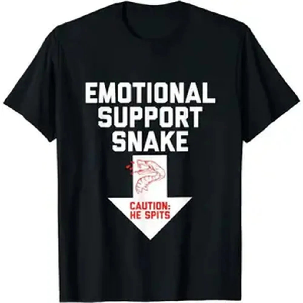 Halloween Crude Humor T-Shirt - Inappropriate Emotional Support Snake Graphic, Smooth Soft Seamless Cotton Fabric, Casual Streetwear Sports Top