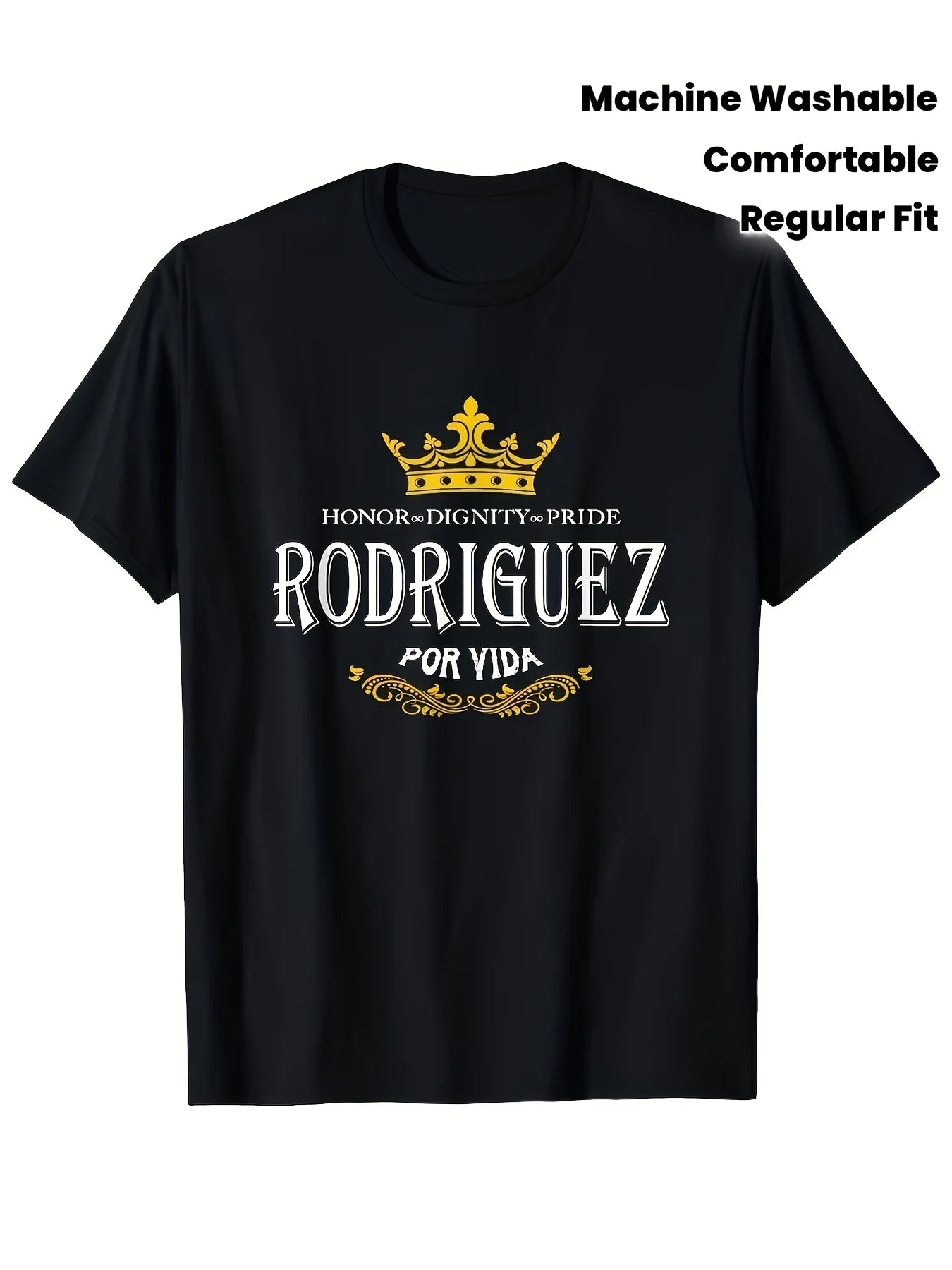 Rodriguez Por Vida T-Shirt Is a Trendy Unisex Vintage Tee That Is Soft, Breathable, And Perfect for Casual Wear. It Features a Crew Neck, Regular Fit, And Is Machine Washable. This Comfortable Short-Sleeve Graphic Print Shirt Is Suitable for All Sea