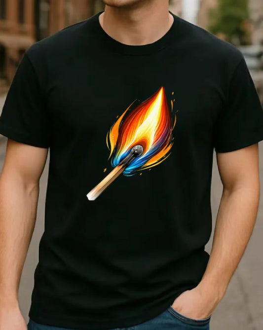 Colorful Flame Matches, Cool and Individualistic Fashion T-Shirt Casual Short-Sleeved T-Shirt Short-Sleeved Shirt Men's Clothing
