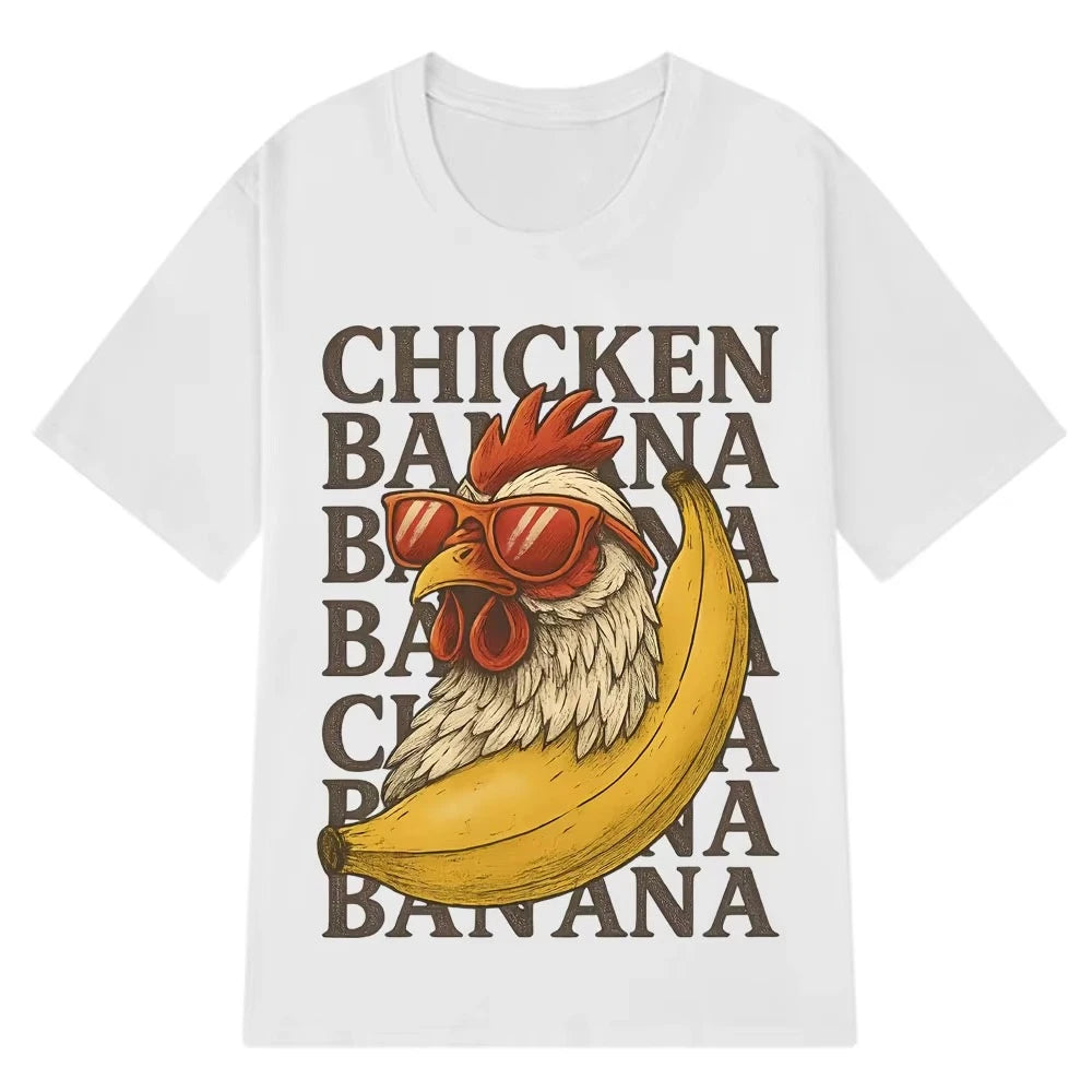 HOT SALE Chicken Banana Funny Meme Retro T-shirt Short Sleeve Casual Hip Hop Oversized T-shirt Men & Women Fashion T-shirt Trend