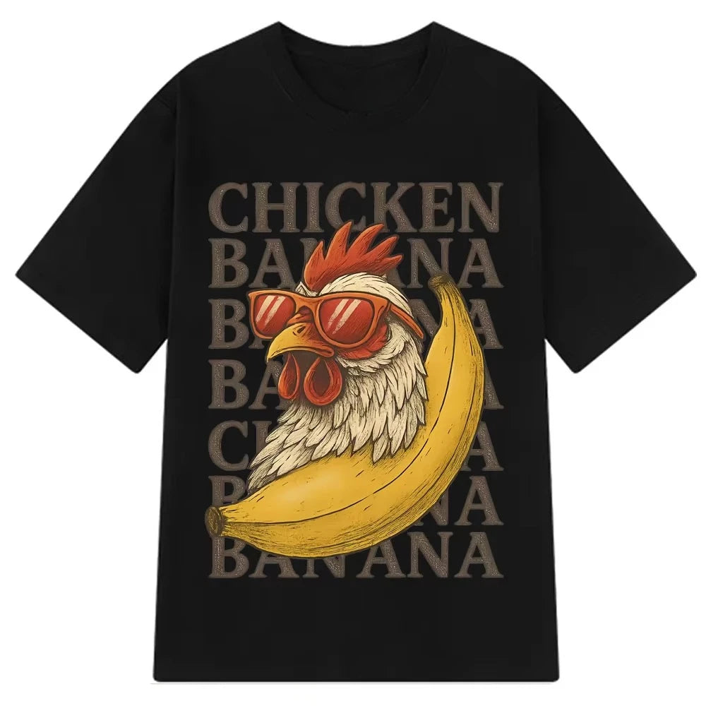 HOT SALE Chicken Banana Funny Meme Retro T-shirt Short Sleeve Casual Hip Hop Oversized T-shirt Men & Women Fashion T-shirt Trend