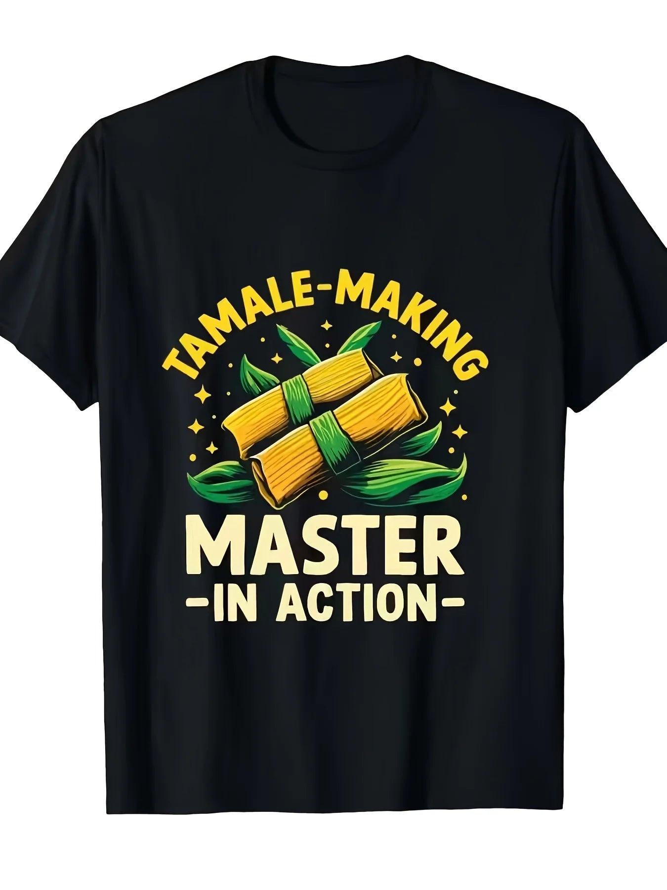 Funny Men's Black Graphic T-Shirt Tamale Making Master in Action Corn Husk Leaves Bold Letter Print 100% Cotton Heavyweight Short Sleeve Casual Streetwear Tee