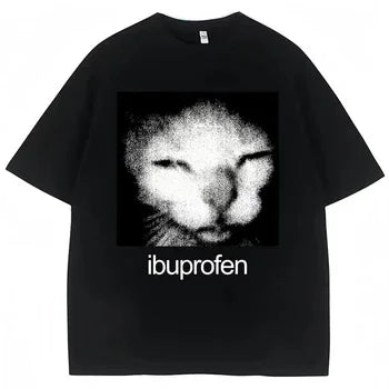 2026 Vintage Funny Ibuprofen Cat Meme Graphic Tees Men Women Humor Fashion T Shirts Oversized Casual Streetwear T-shirt Y2K Tops