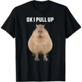 Funny Capybara Round Neck Tshirt - "Ok I Pull Up" Graphic Print, Soft Casual Short-Sleeve Menswear Streetwear Top for Men