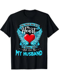 Men' I Will Forever Hold You In My Heart T-Shirt - Love & Miss My Husband Memorial Tee with Winged Heart Design, Black Retro Round Neck Short Sleeve Shirt, Comfortable Casual Wear for Loss of Spouse Gift, Machine Washable