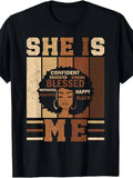 &Lt;She Is Me&Gt; Black History Power Day Juneteenth T-Shirt - Unisex Teenager Casual Crew Neck Short Sleeve T-Shirt, Featuring an African Teenager Portrait And Positive Affirmations (Educated, Powerful, Beautiful, For Teenager