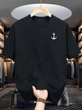 HOT SALE Men's Summer Soft Cotton Fashion Casual Loose Classic Anchor Pattern Print Sports Round Neck Casual Trend T-shirt