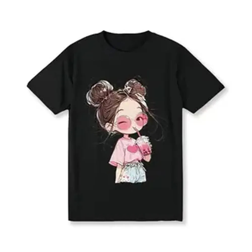 Colorful Cartoon Print Short Sleeve Round Neck Tee for Women Summer Casual Loose Fitstreetwear, shop deals, summer outfits, guys gifts, summer clothes, gifts for him, graphic tee, men's shirts, t shirt, cl