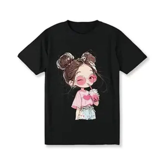 Colorful Cartoon Print Short Sleeve Round Neck Tee for Women Summer Casual Loose Fitstreetwear, shop deals, summer outfits, guys gifts, summer clothes, gifts for him, graphic tee, men's shirts, t shirt, cl