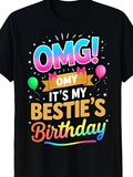 Funny Best Friend Birthday T-Shirt OMG This Is My Best Friend'S Birthday Pattern Tshirt with Party Hat Best Friend Birthday Party Outfit Sizes SXXXL Birthday Gift for Friends Family Colretro Casual Short-Sleeved T-Shirt with a Round Neck And Printed