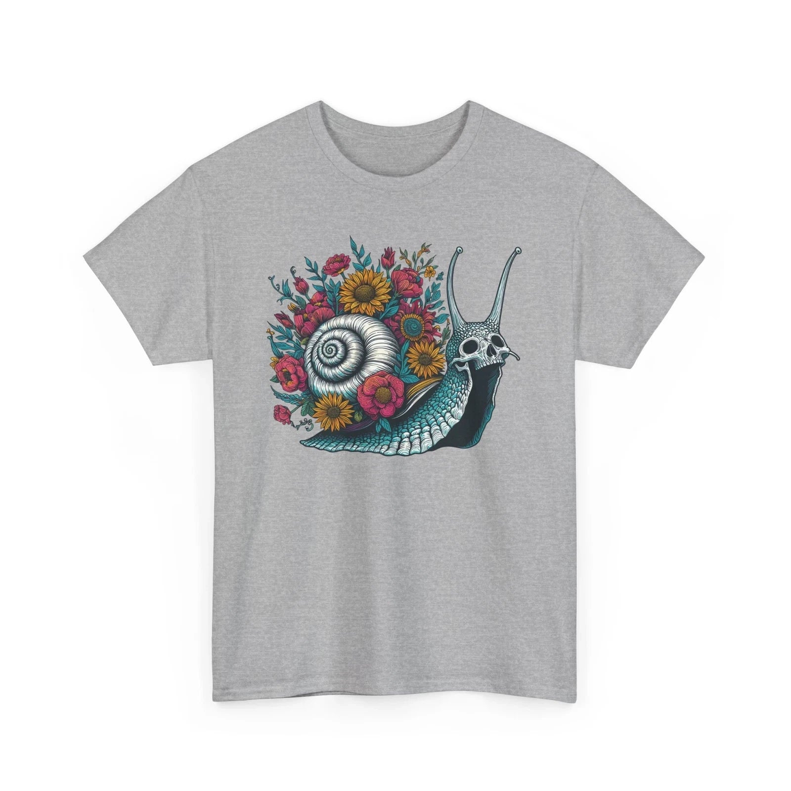 HOT SALE Artistic Grotesque Horror Snail Skull T-shirt - Floral Halloween Pattern T-shirt Soft  Round-neck Tee Streetwear Style