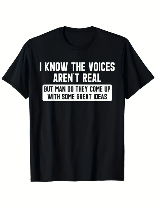 Plus Size - I Understand Those Voices Don'T Actually Exist. Humorous T-Shirt, Featuring a Retro, Quirky Humor Style, Printed with Slogans about Mental Health Issues. Suitable for Casual And Outdoor Wear, Available in Larger Sizes