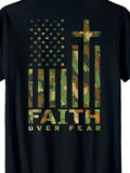 Men'S Inspirational T-Shirt Featuring Camouflage And The American Flag, Designed with a Faith Over Fear Motif, Short Sleeves, Crew Neck, Perfect for All Seasons, Soft And Comfy, Machine Washable, Plus Size