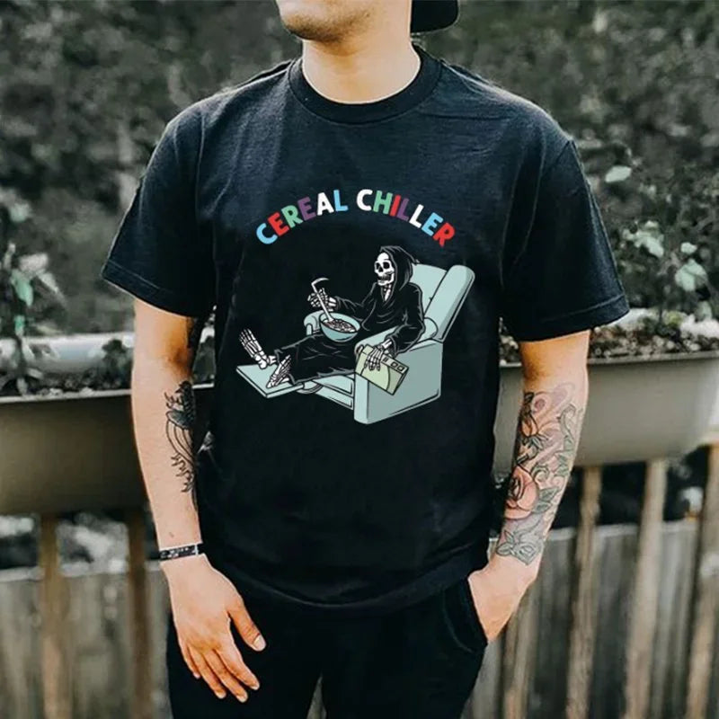 HOT SALE Goth Harajuku Skull Print Man T-shirt Street Rock Hip Hop Shirt Grunge Heavy Metal Rock Top Oversize Camiseta Hombre