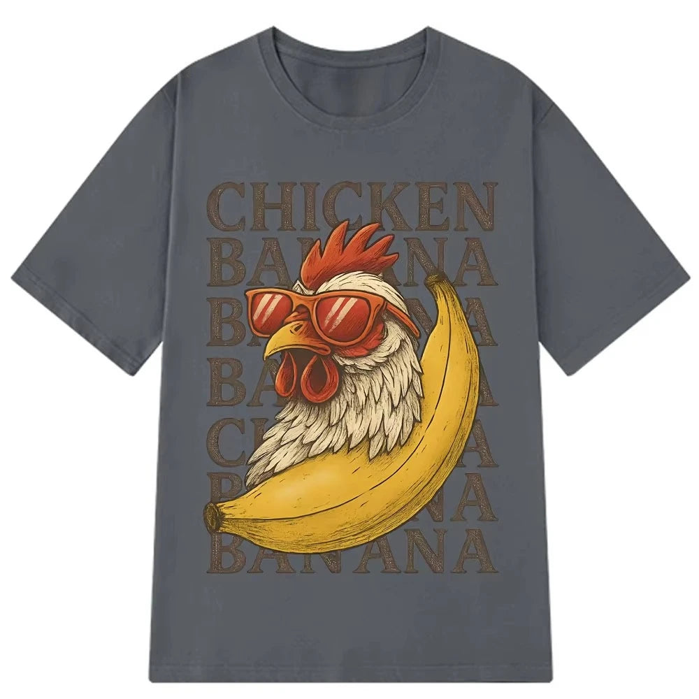 HOT SALE Chicken Banana Funny Meme Retro T-shirt Short Sleeve Casual Hip Hop Oversized T-shirt Men & Women Fashion T-shirt Trend