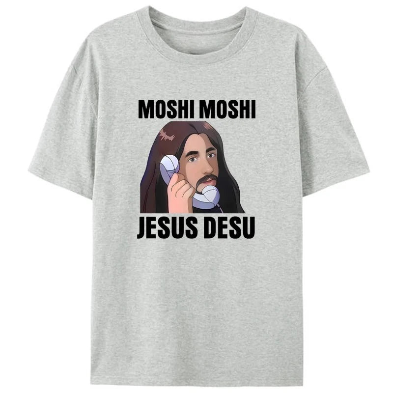 HOT SALE Moshi Moshi Jesus Desu, Jesus Calls A Japanese T-shirt Costume with Humorous Humorous References To Vintage