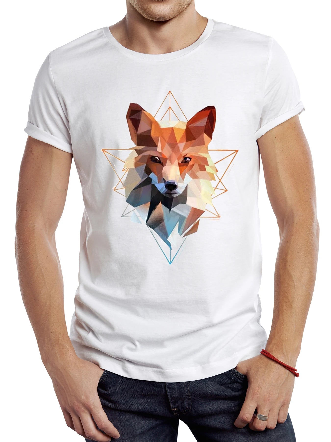 Korean-style Three-dimensional Print Vintage Geometric Fox Men T Shirt Casual Owl Male Tops Hipster Retro Pixl Wolf Printed Tee