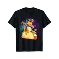 item picture mens black tee featuring a in space colorful astronaut cat on taco print short sleeves round neck lightweight and for everyday use space themed t shirt