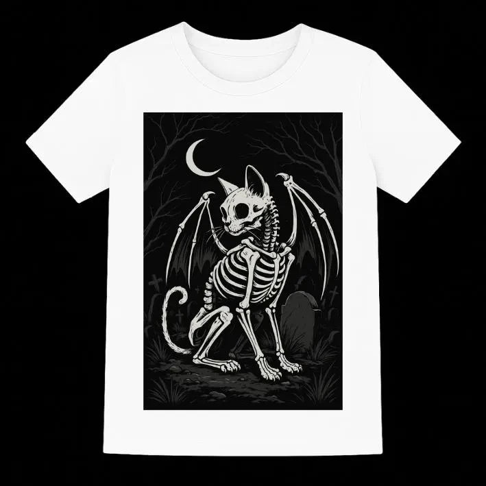 HOT SALE Gothic Skeleton Cat Shirt Halloween Horror Aesthetics Cat and Moon Creepy Cute Witch Fall Tee Scream Skull Tees